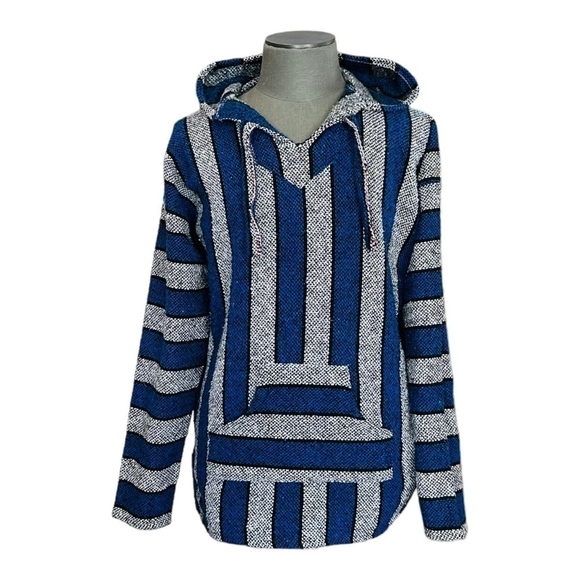 Mexican Baja Hoodie Rug Jumper Unisex Siesta Surf Hippy Hooded Sweater Poncho - Picture 3 of 6